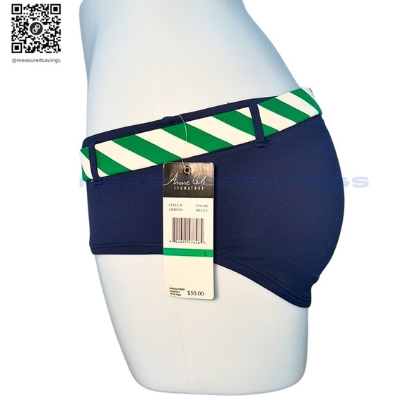 Size Large NWT Navy and Kelly Green Belted Bikini Bottoms by Anne Cole Signature - Picture 3 of 8